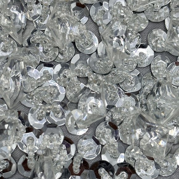 Silver Beaded Sequins Kiss Lock Formal Evening Bag - Picture 2 of 10